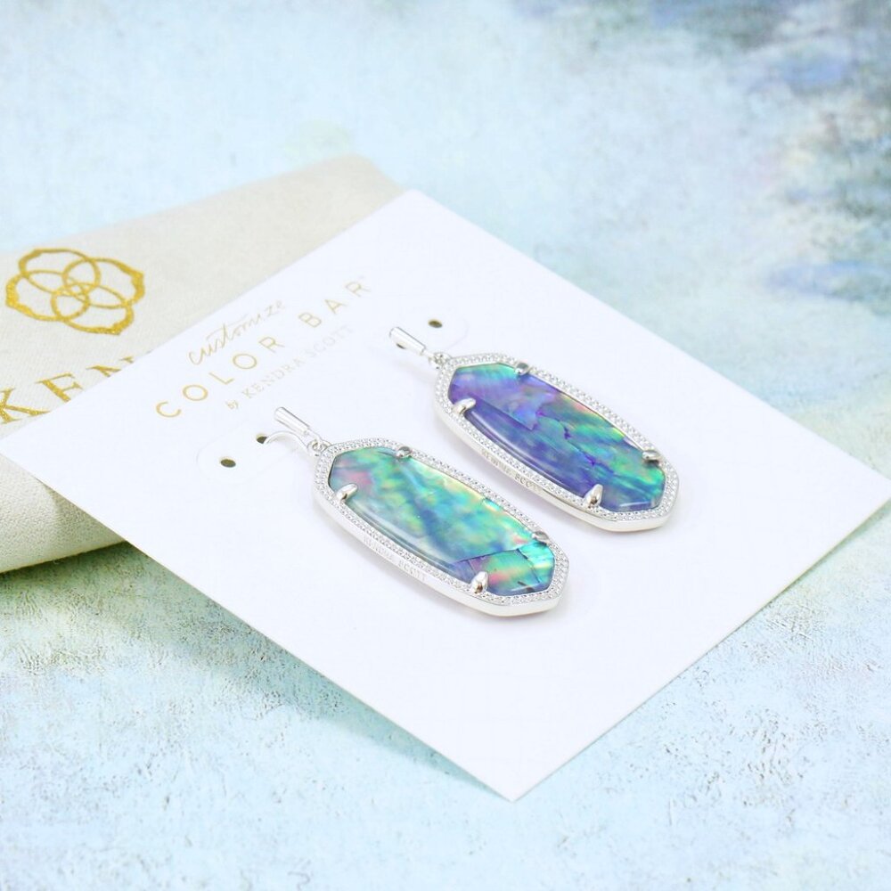 Kendra Scott Elle Lilac Abalone Earrings Silver Tone - Picture 4 of 6
